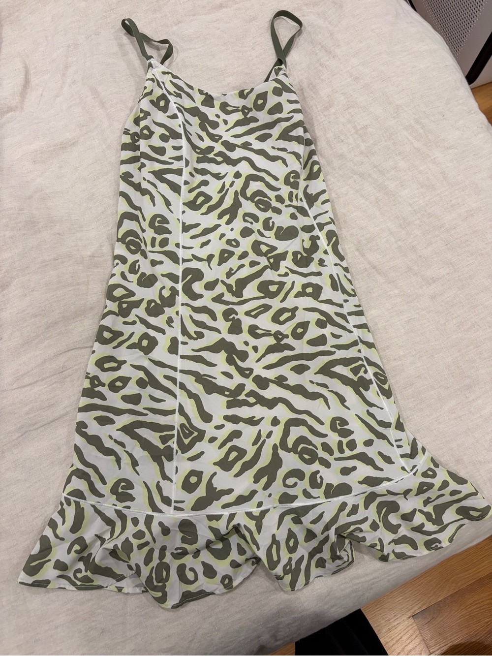 aerie Olive Green Animal-Print A-Line Slip Dress